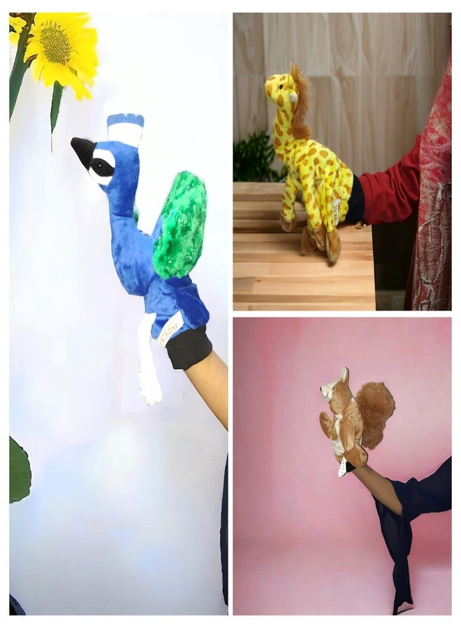 جاردن أوف آرت مجموعة دمى يدوية ناعمة من جاردن أوف آرتس هاوسز، تتكون من 3 دمى للأطفال الصغار من عالم الحيوانات سفاري: زرافة، سنجاب، وطاووس. مثالية لأعياد الميلاد. - Image 1